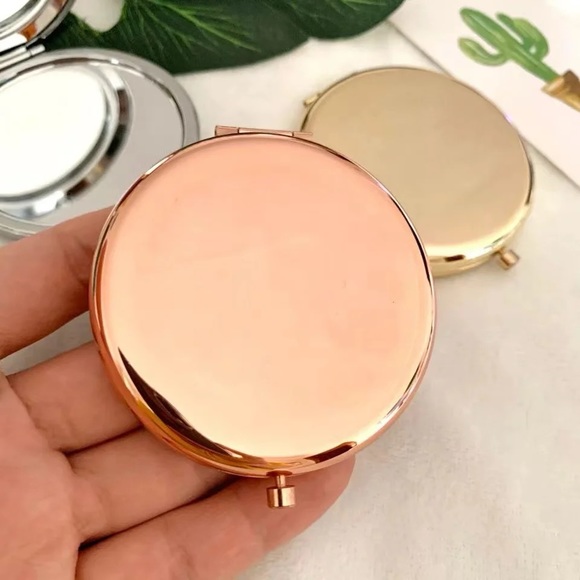 Portable Makeup Mirror Rose Gold Metal Round Double-Side Pop-Up Pocket Mirror - Picture 2 of 2